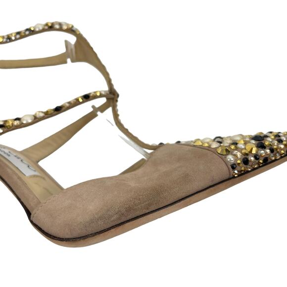 $1,750 Jimmy Choo Sanoi Crystals Tan Suede Embellished Shoes Size 38 (8) - Picture 12 of 12
